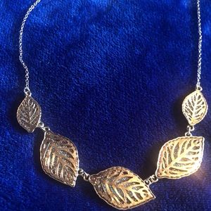 Silver and Sparkly Blue Leaf Necklace